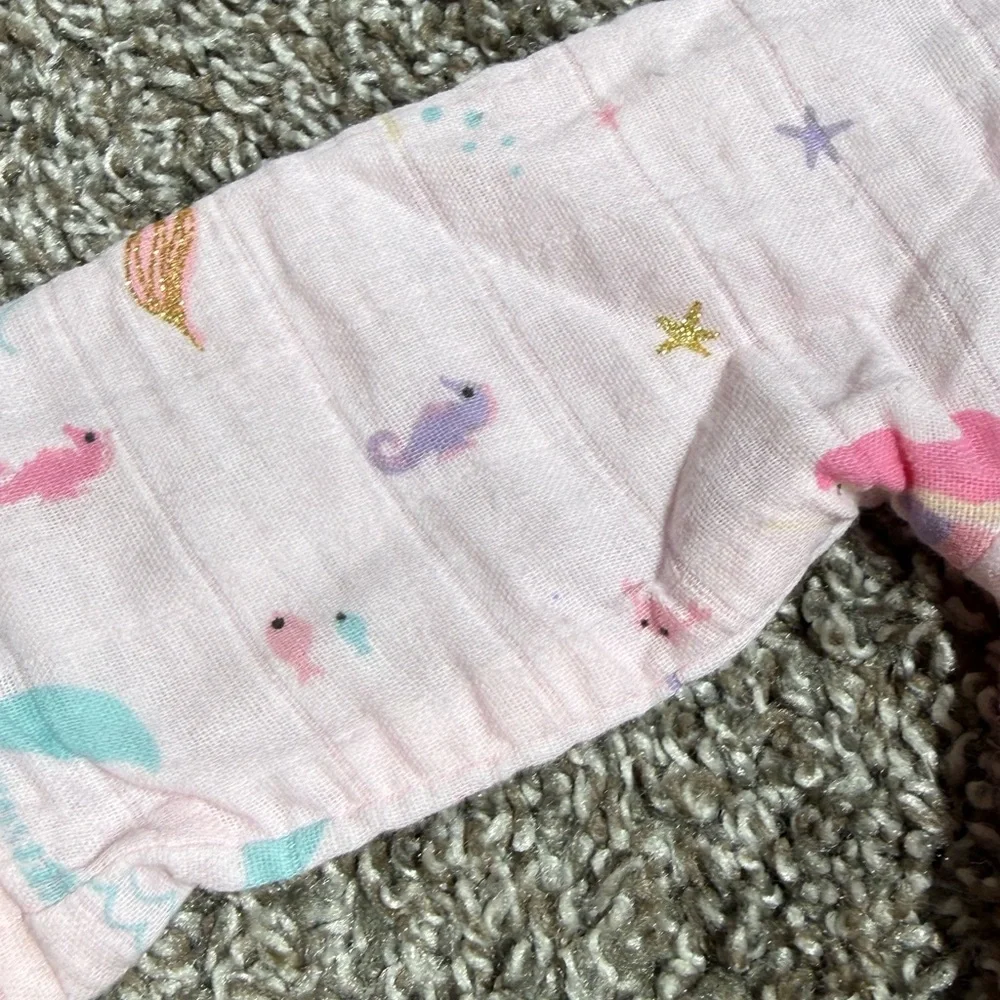 Mud Pie Baby Girl Pink Mermaid Snap Up Jumpsuit Size 0-3 Months